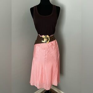 Poleci Pink Double-lined Silk Bias Skirt Sz 2